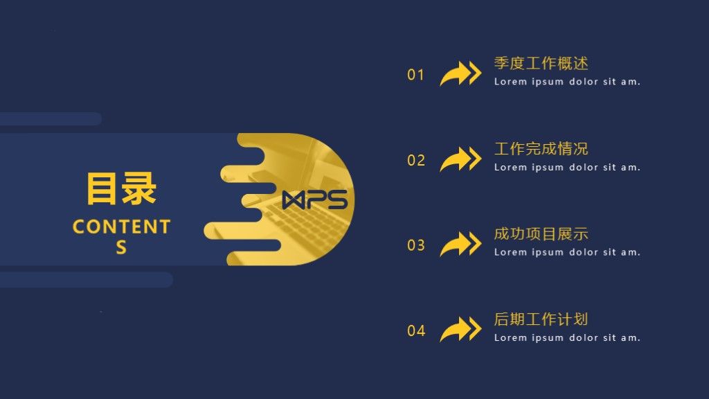 黄蓝极简商务季度工作总结汇报ppt模板2