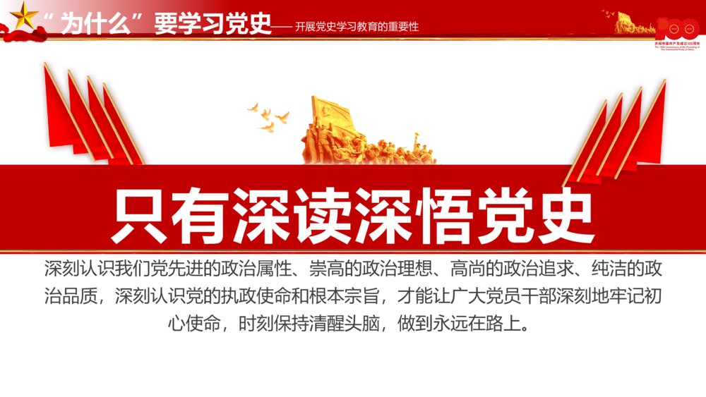 中国红建党100周年党史学习PPT模板9