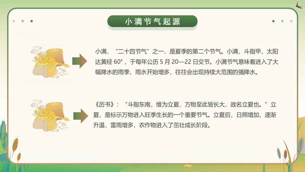 黄绿卡通风二十四节气小满介绍宣传PPT课件5