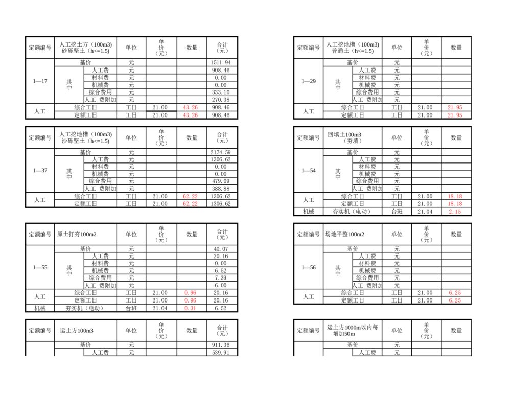 建筑工程土石方预算明细表excel模板9