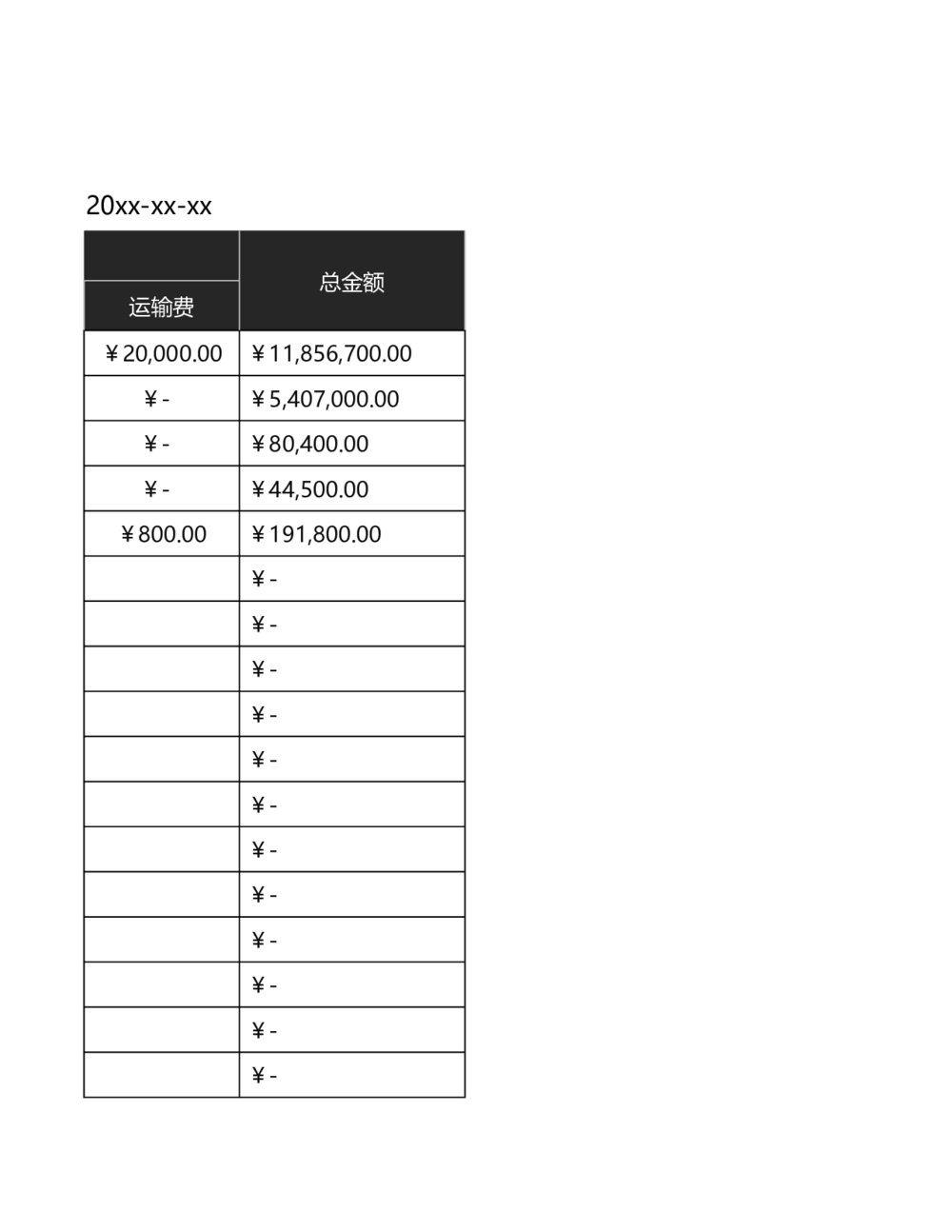 工程造价表施工价目明细统计表格模板7