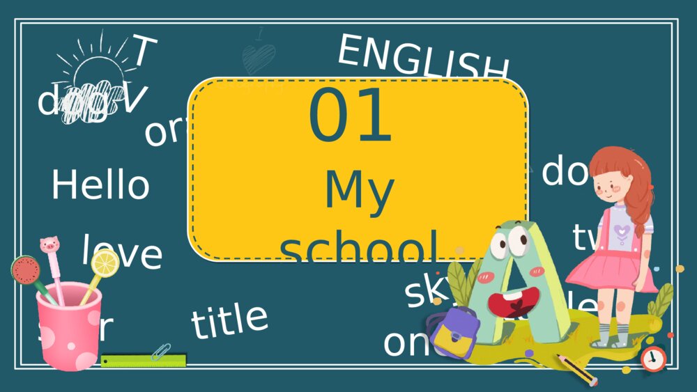卡通小学英语教学课件PPT模板3