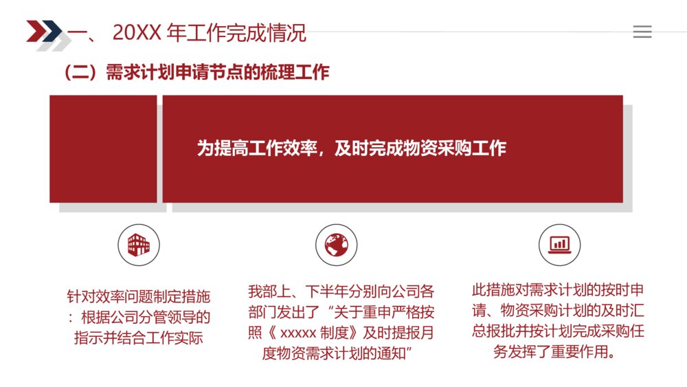 红黑线条风格物资采购部年终工作总结报告6