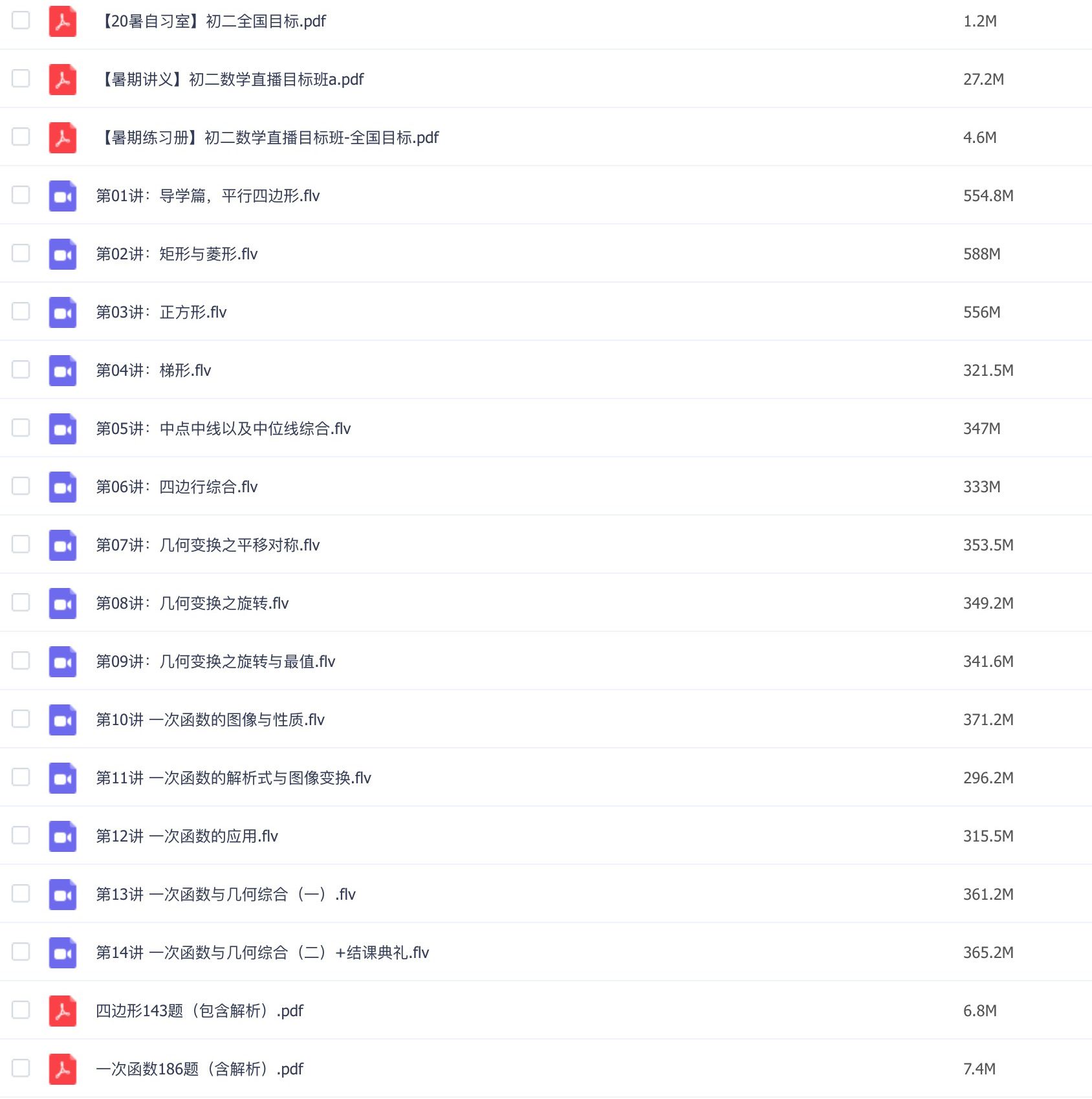 2020暑期初二数学视频网课目标班 共14讲 朱韬