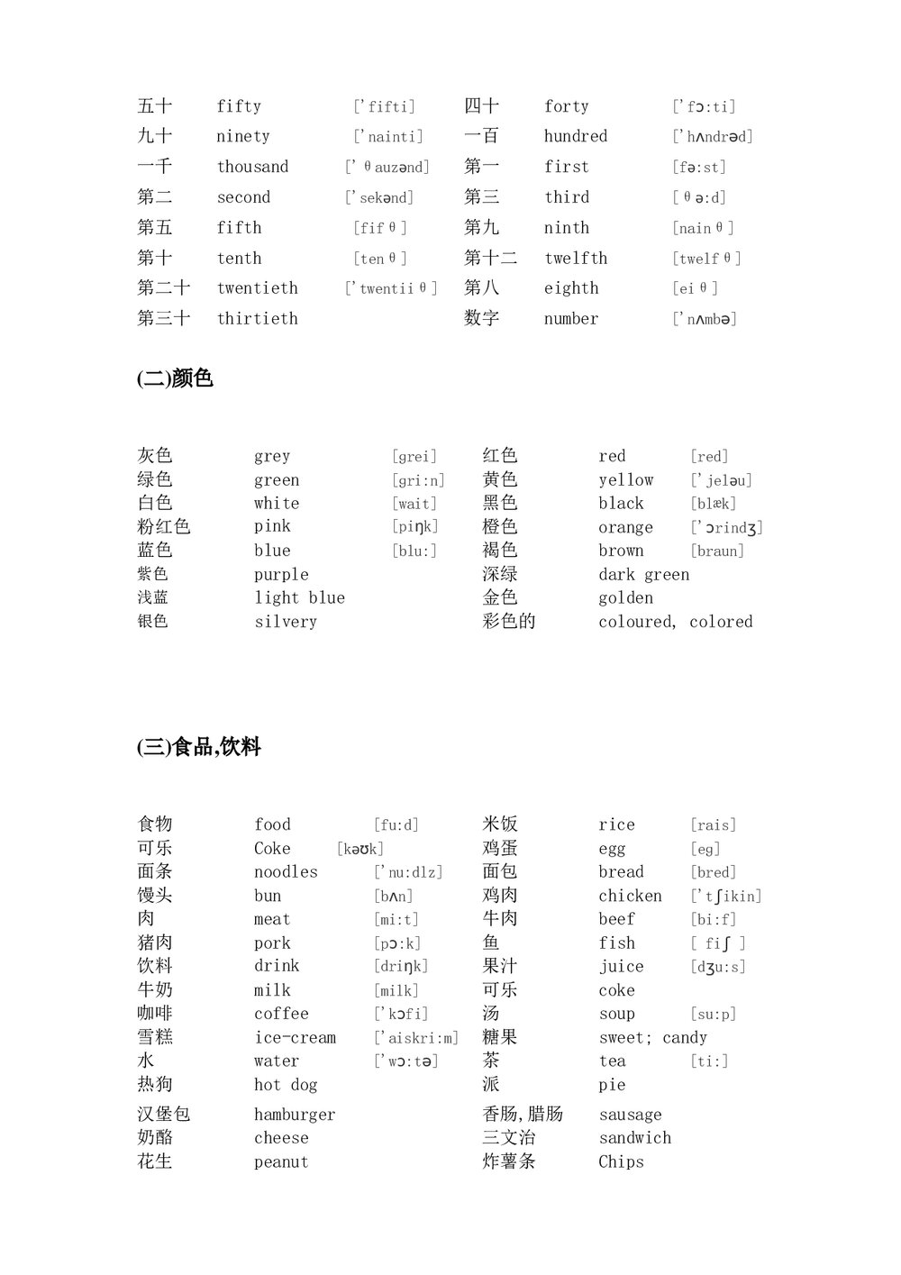 小学四年级英语单词分类表word下载2
