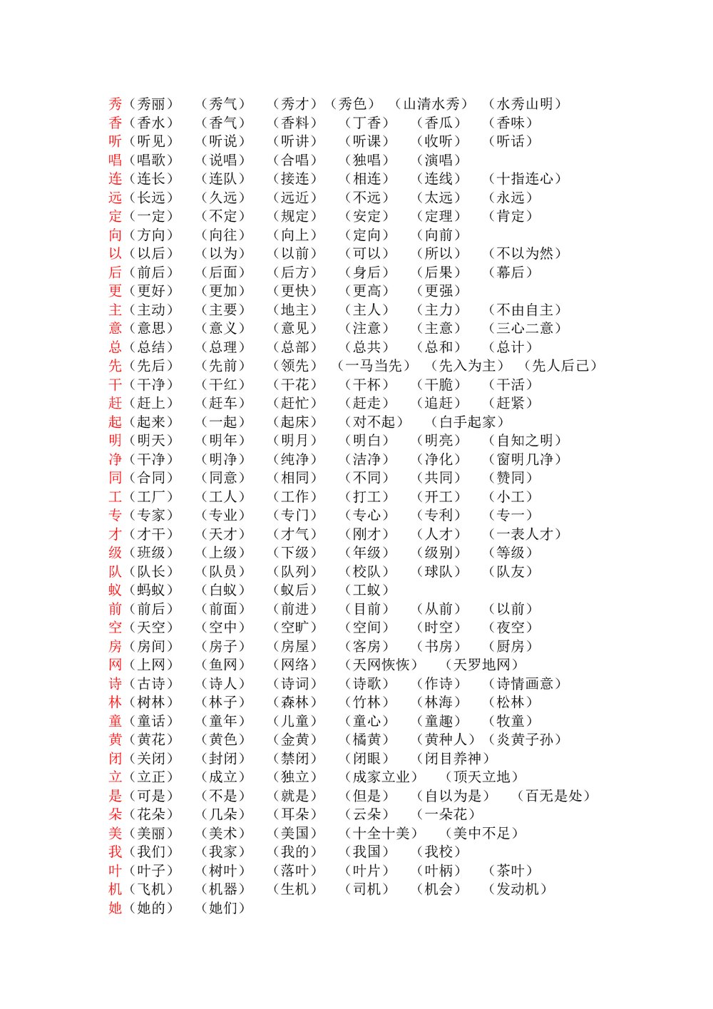 小学一年级语文下册词语类大汇总word文档8