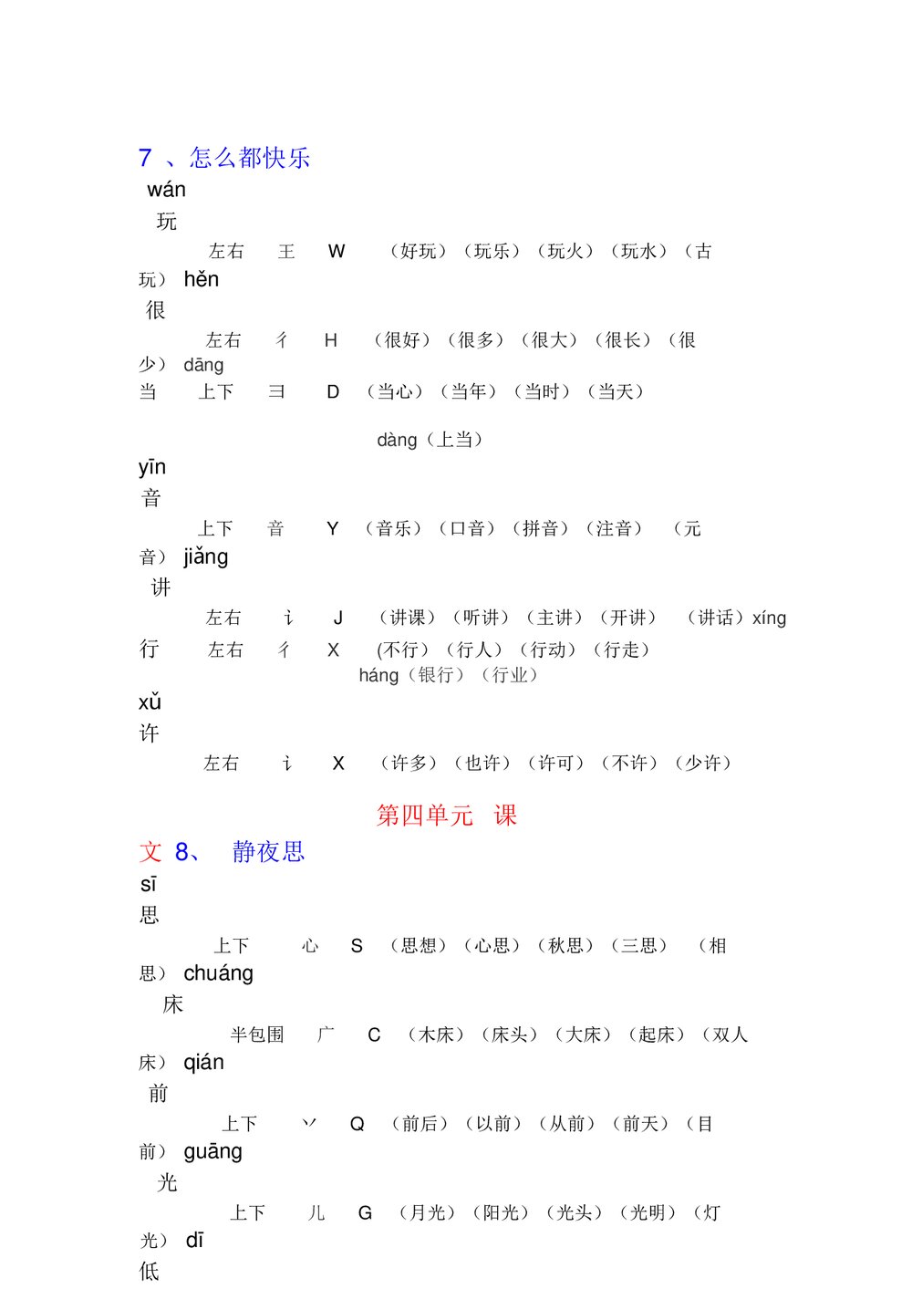 人教版小学一年级下册语文1-4单元生字组词PPT课件9