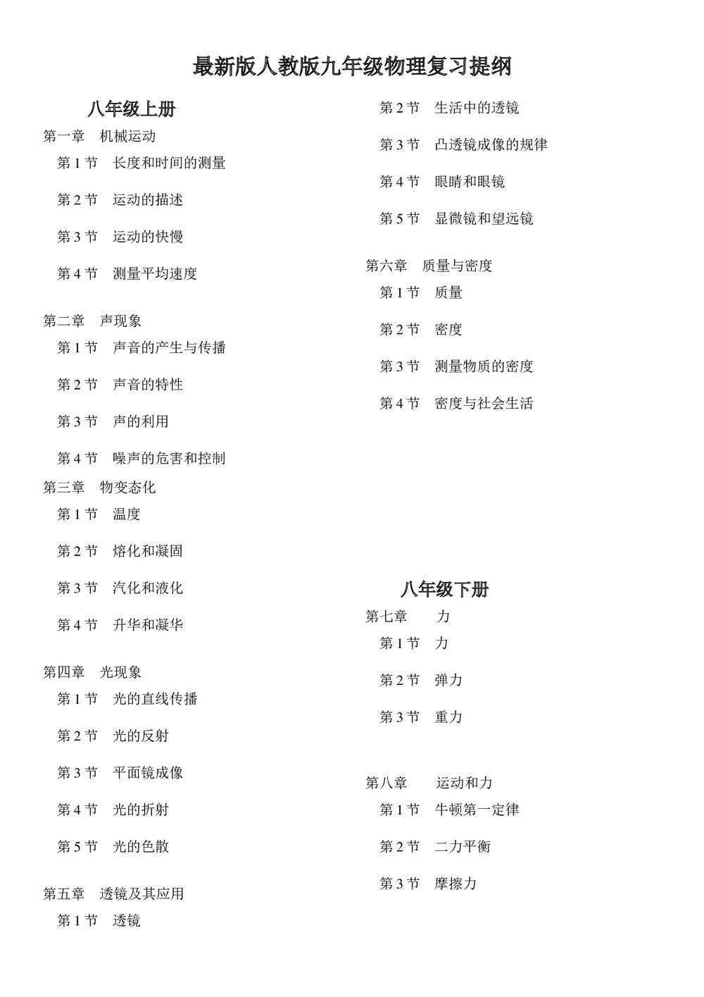 最新人教版九年级物理复习知识点大全word文档1