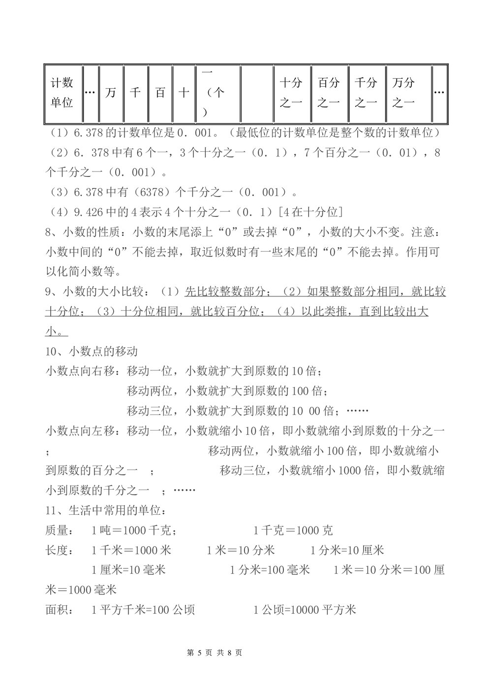 人教版四年级下册数学知识点总结word文档5