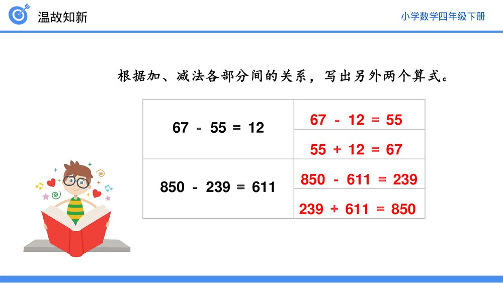 小学数学四年级下册(第1.2课时)《加、减法的意义和各部分之间的关系习题课》PPT教学课件8