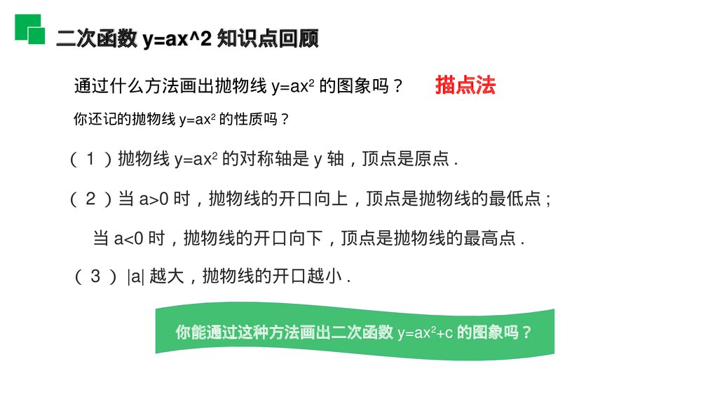 人教版九年级初三数学上册(第22.1.3.1 课时)《二次函数y=ax^2 k的图象和性质》PPT教学课件3