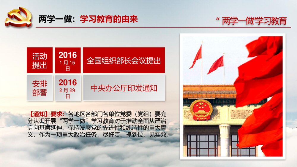 从严治党“两学一做”学习教育方案专题党课PPT(带文字内容)5