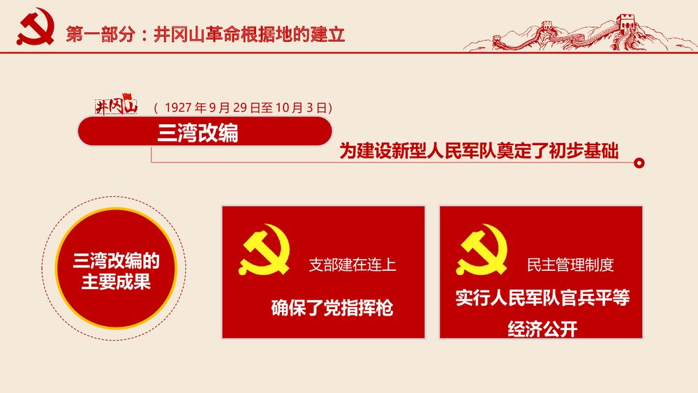 红色专题教育PPT课件:不忘井冈山精神继续前行(带内容)7