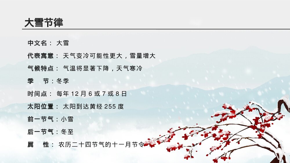 水墨风雪梅背景《大雪节气》介绍PPT课件(带内容文字)5