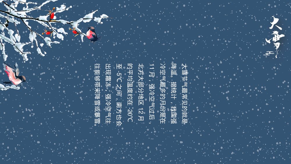 国潮风梅花仙鹤背景的大雪节气介绍PPT4