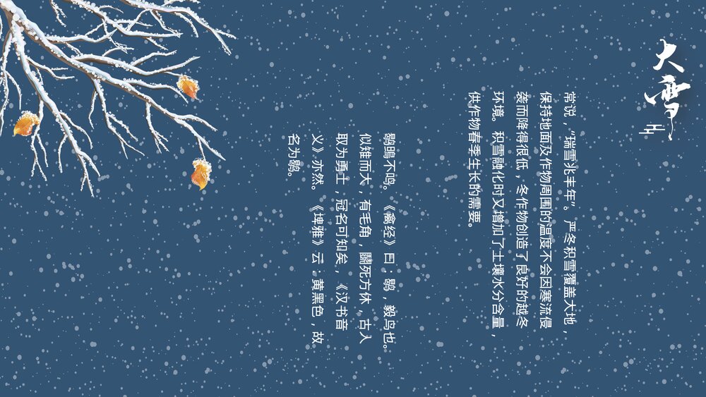 国潮风梅花仙鹤背景的大雪节气介绍PPT7