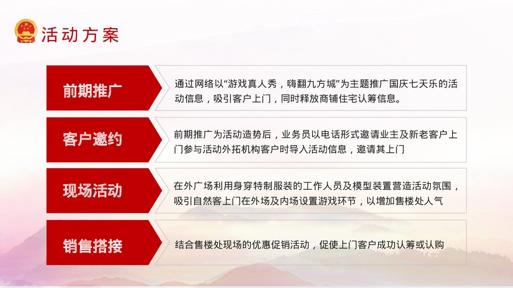 国庆节活动策划方案PPT课件(共22页·含内容文字可编辑修改)6