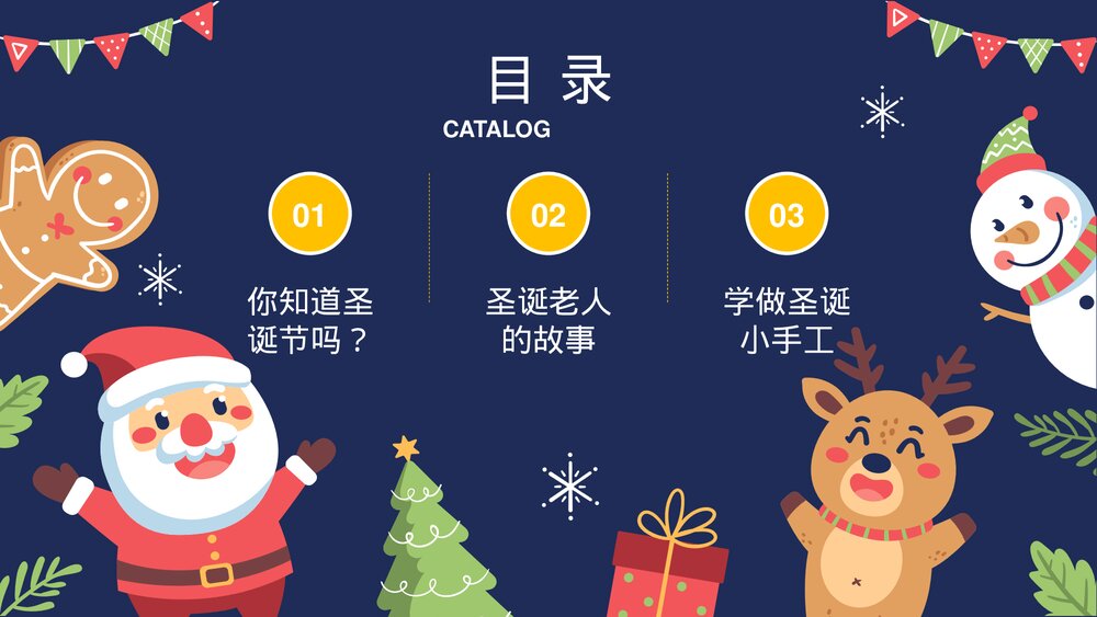 卡通风圣诞节铃儿响叮当圣诞节知识科普PPT课件3