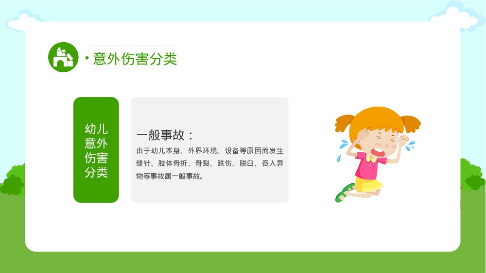 幼儿园意外伤害的防范以及处理知识培训PPT课件(带内容文字)5