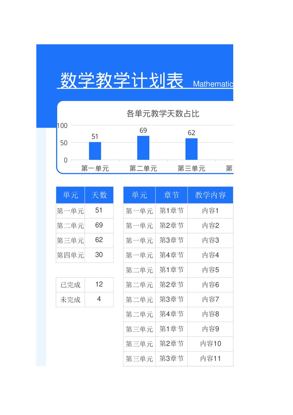 数学教学计划表