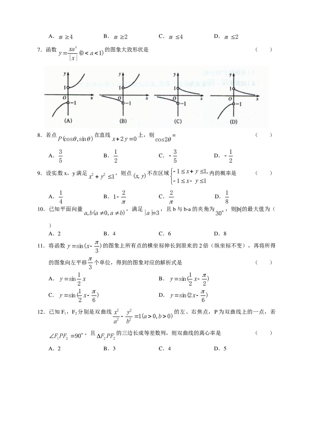 2012年河南省高考适应性考试试卷+答案(文科)2
