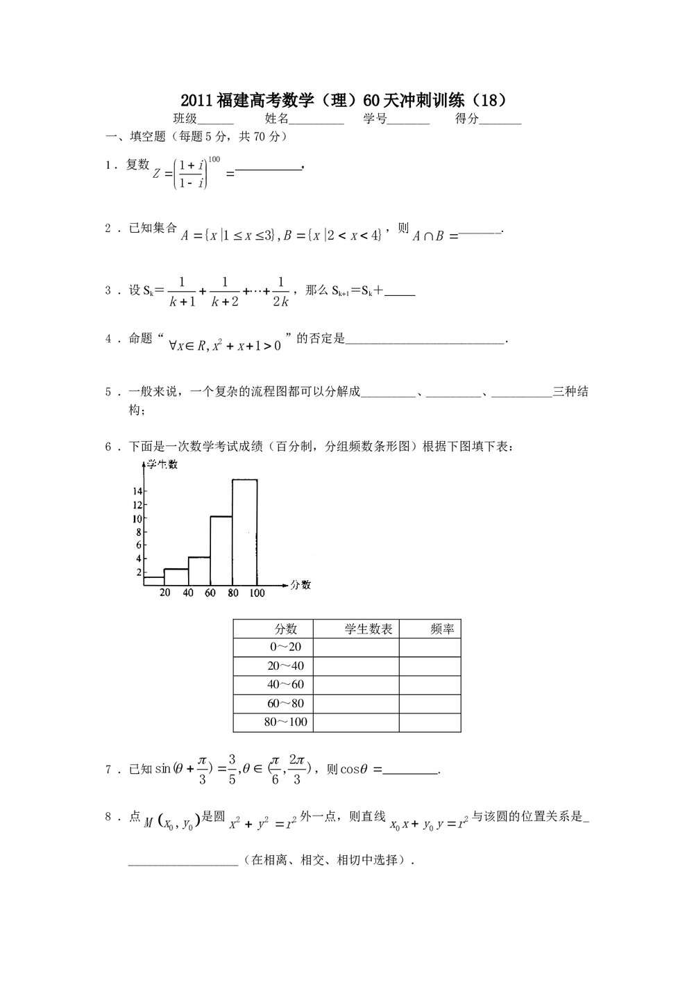 2011福建高考数学(理科)60天冲刺训练(18)+答案1
