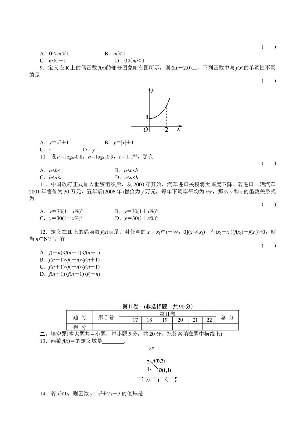 2011届高三一轮测试(理)2函数(1)+答案(通用版)2