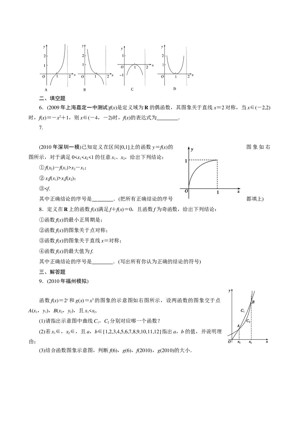 2011年高考一轮课时训练(理)3.1.6函数的图象+参考答案 (通用版)2