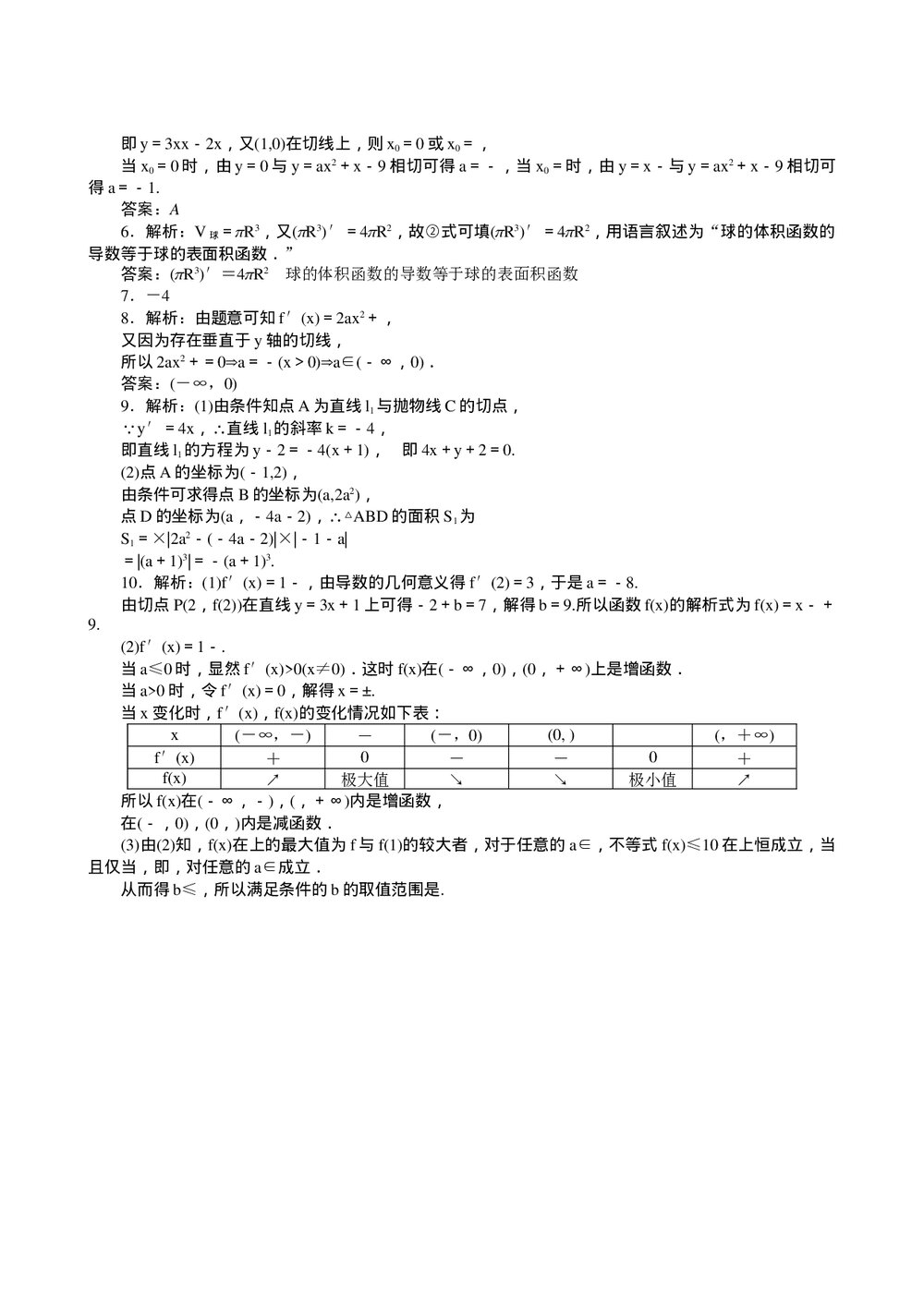 2011年高考一轮课时训练(理)4.1导数的概念及其运算+参考答案(通用版)3