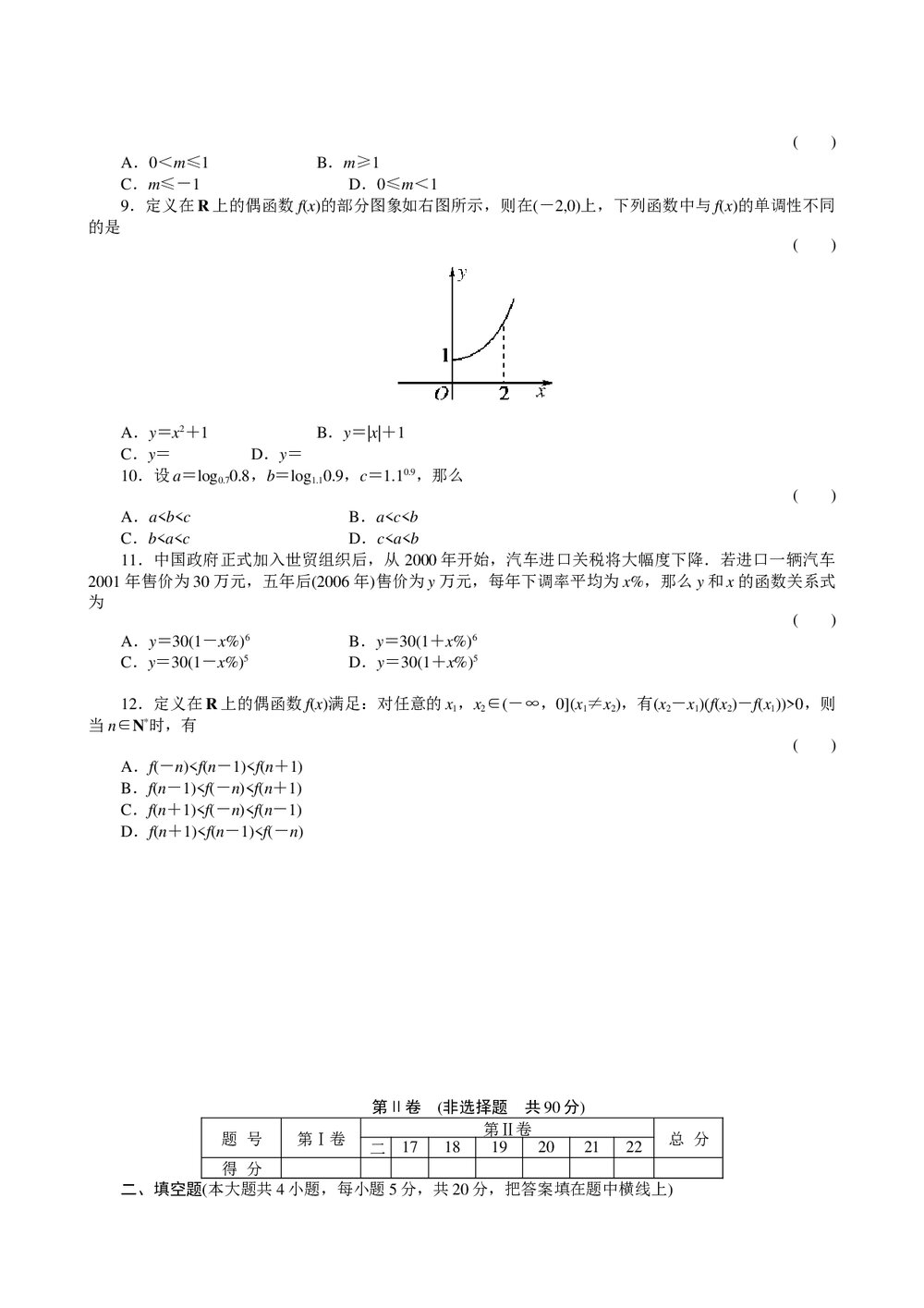 2011届高三一轮测试(文)2函数+答案(通用版)2