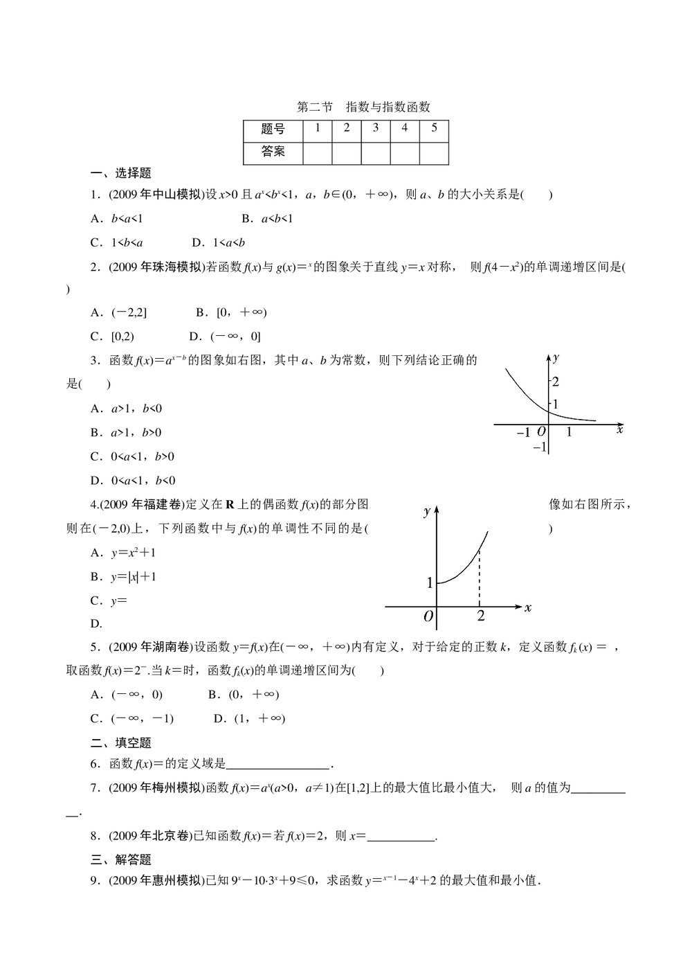 2011年高考一轮课时训练(理)3.2.2指数与指数函数+参考答案(通用版)1
