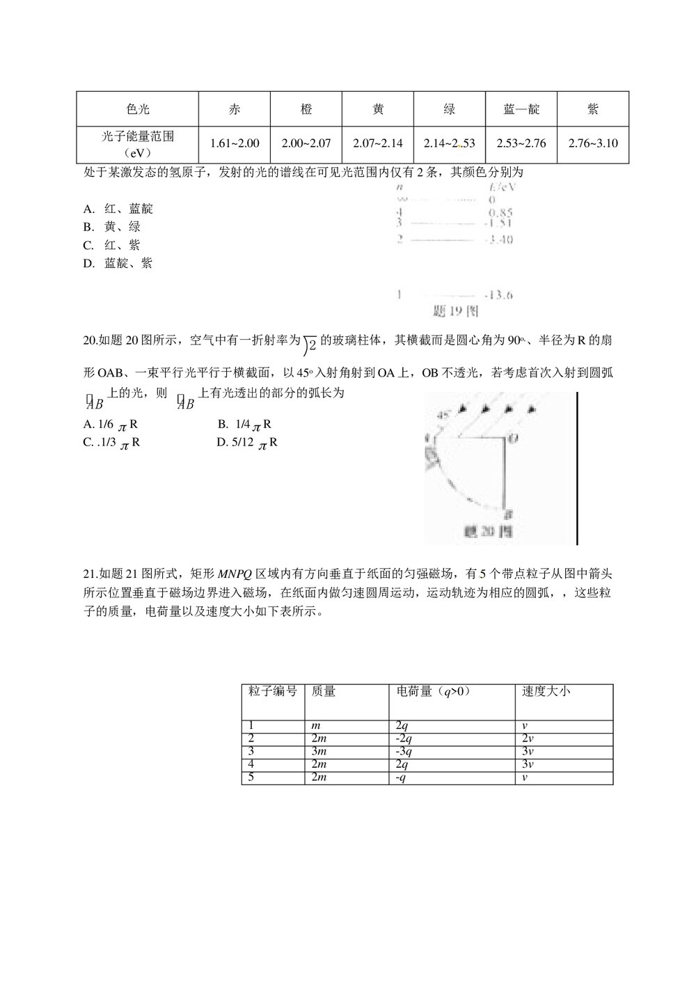 (重庆卷)高考理科综合测试试题+参考答案5