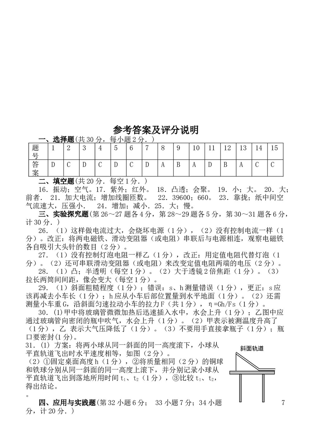九年级中考物理模拟试卷(一)word版+答案5
