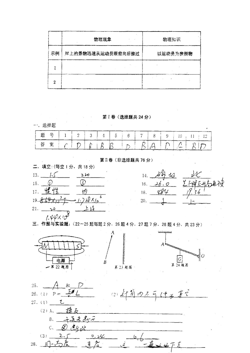2020年中考物理模拟试卷(十)word版+参考答案9