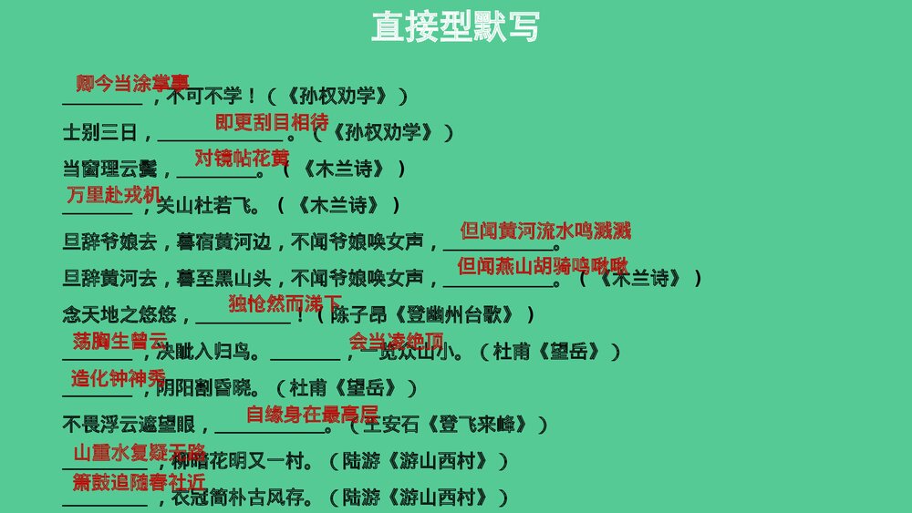 七年级语文下册专题复习PPT课件:古诗文默写3