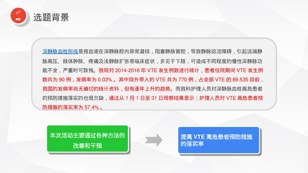 提高VTE高危患者预防措施的落实率·血管外科品管圈汇报PPT课件9