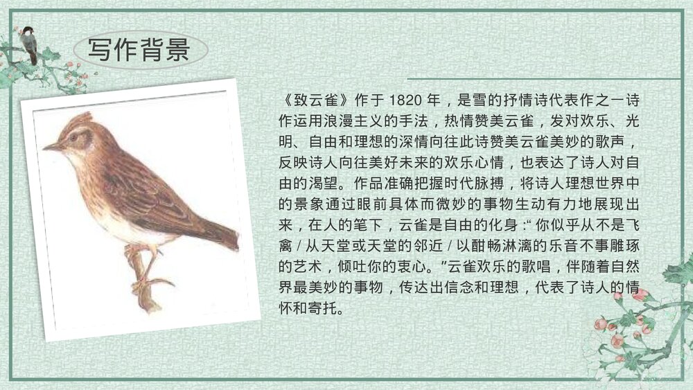 高中语文必修上册《致云雀》PPT课件下载5